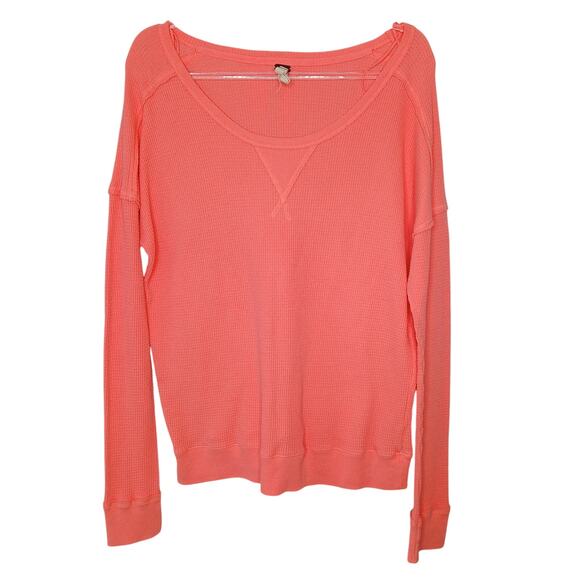 We The Free Oversized Thermal Waffle Knit Sweatshirt Womens MD Boho Cozy Lounge - Picture 1 of 10